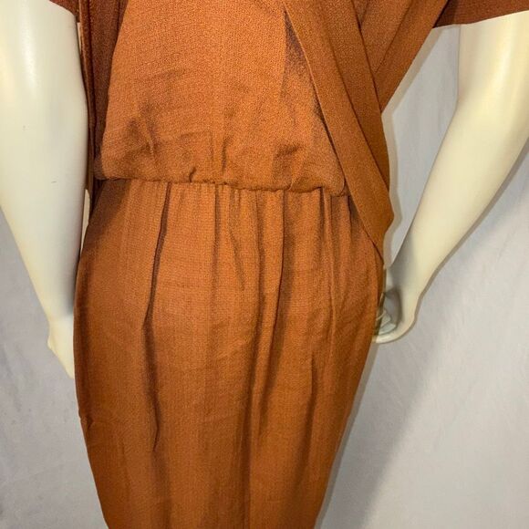Vintage 90s Danny & Nicole Rust Brown Faux Two Piece Dress Rayon Midi Made in US - Picture 10 of 15